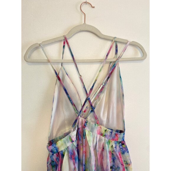 LAtiste By Amy Watercolor Maxi Dress With Strappy Back Design & Side Slit Size S - Picture 6 of 9